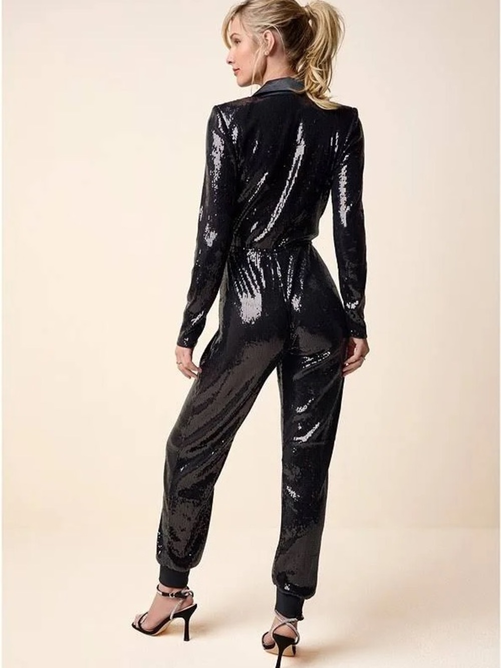 VENUS Black Sequin Long-Sleeve Jumpsuit - Picture 2 of 3